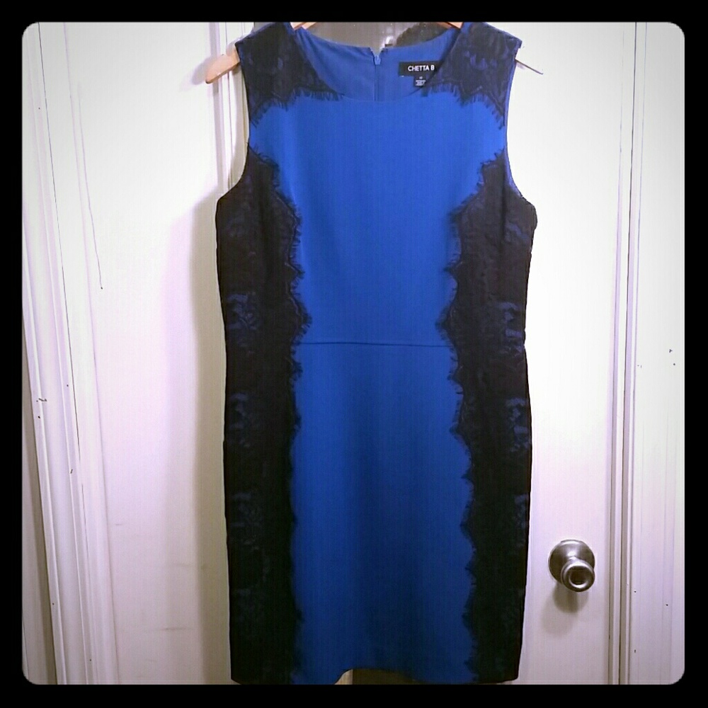 Blue with black lace overlay dress